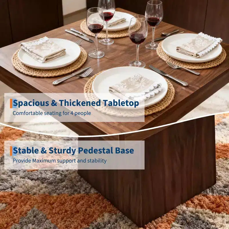 Tavolo da Pranzo Quadrato da 80 cm con Base a Piedistallo, 4 Posti a Sedere