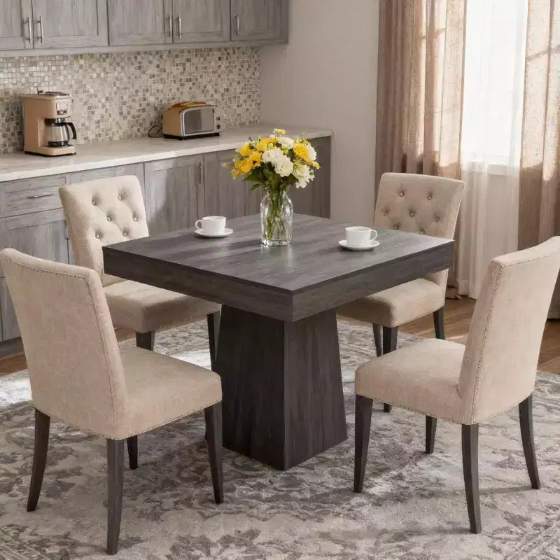 Tavolo da Pranzo Quadrato da 80 cm con Base a Piedistallo, 4 Posti a Sedere