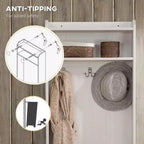 Appendiabiti rustico da ingresso con panca portascarpe e 3 ganci - Attaccapanni con ripiani contenitori, Bianco