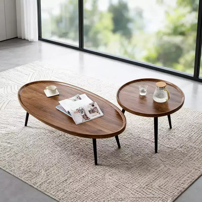 Modern Nesting Side Table Set of 2, Walnut Coffee Tables for Living Room, Mid Century Modern Nesting Side Tables Farmhouse End Table for Small Spaces