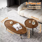 Set di 2 tavolini impilabili – Piano ovale in legno con gambe in metallo