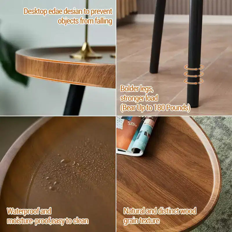 Set di 2 tavolini impilabili – Piano ovale in legno con gambe in metallo