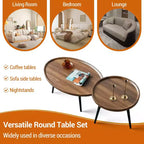 Set di 2 tavolini impilabili – Piano ovale in legno con gambe in metallo