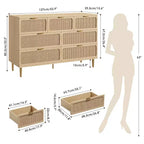 Cassettiera in Rattan a 7 Cassetti, Settimanale Alto con Ante Intrecciate a Mano e 5 Gambe in Metallo per Camera da Letto e Soggiorno