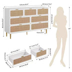 Cassettiera in Rattan a 7 Cassetti, Settimanale Alto con Ante Intrecciate a Mano e 5 Gambe in Metallo per Camera da Letto e Soggiorno