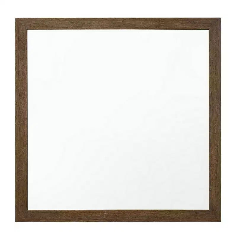 Specchio da parete con cornice quadrata in legno a venatura naturale, marrone, 40 pollici