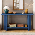 60 Entryway Console Table with Shelf, Ash Veneer Hallway Table with T-Leg Design, Bottom Shelf for Living Room or Foyer - Panipeachy