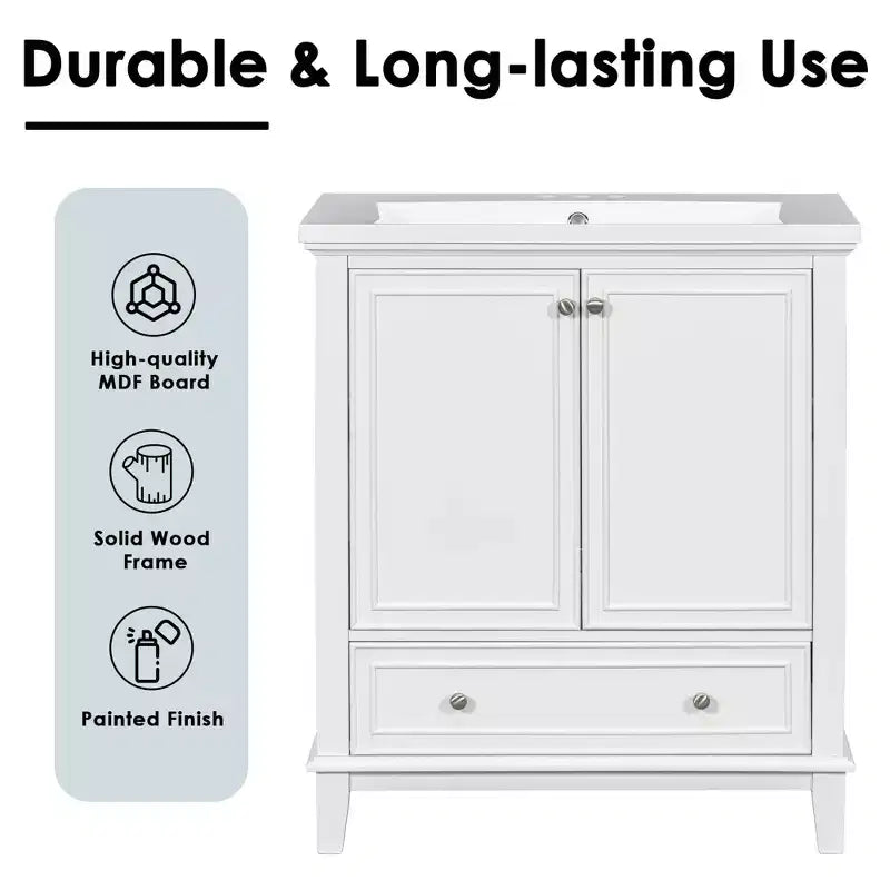 Mobiletto da bagno da 30 pollici senza lavabo, autoportante con cassetto e ante chiuse, struttura in MDF, verde