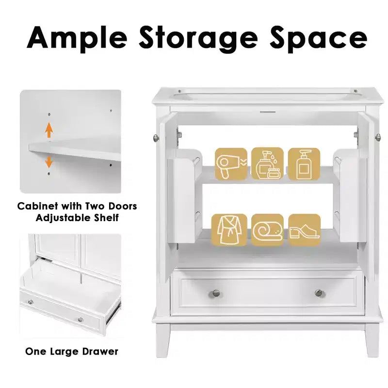 Mobiletto da bagno da 30 pollici senza lavabo, autoportante con cassetto e ante chiuse, struttura in MDF, verde