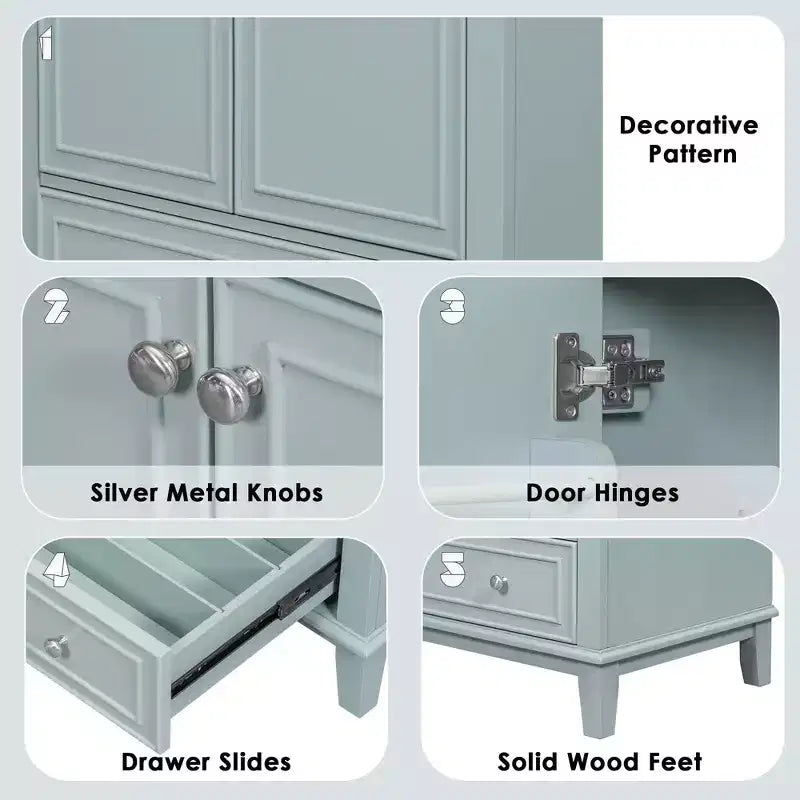 Mobiletto da bagno da 30 pollici senza lavabo, autoportante con cassetto e ante chiuse, struttura in MDF, verde