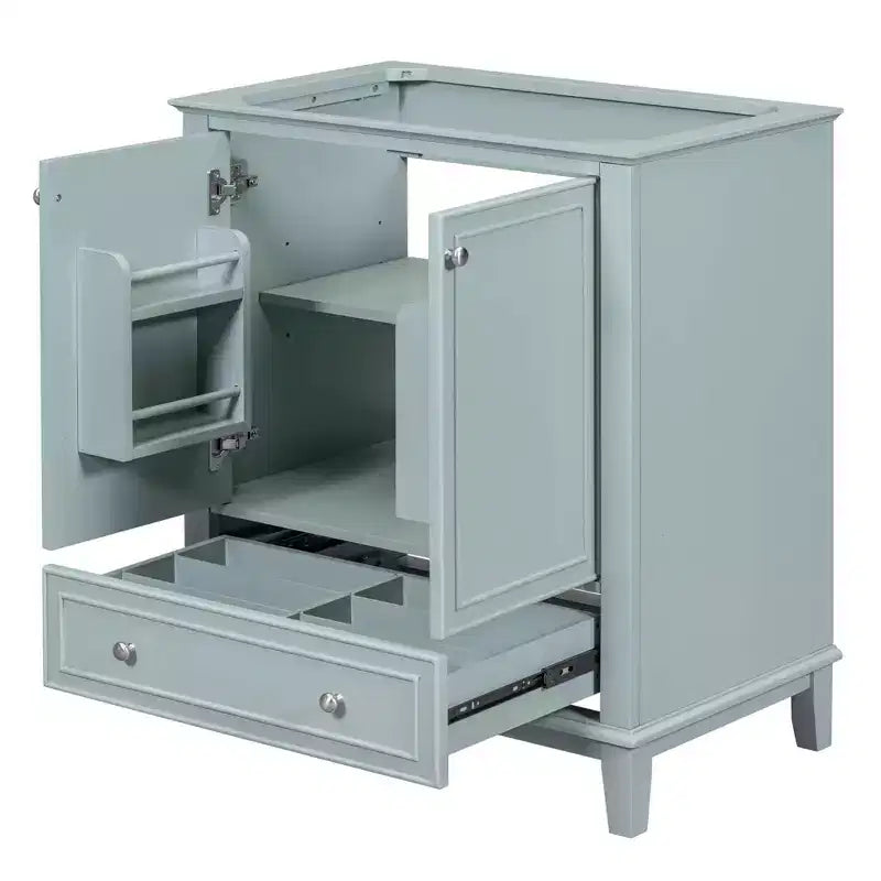 Mobiletto da bagno da 30 pollici senza lavabo, autoportante con cassetto e ante chiuse, struttura in MDF, verde