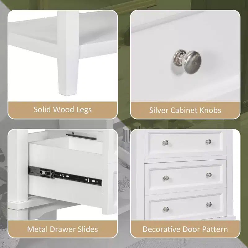 Mobile bagno da 60 cm con lavabo, cassetto portaoggetti, ripiano aperto, struttura in legno massello, bianco