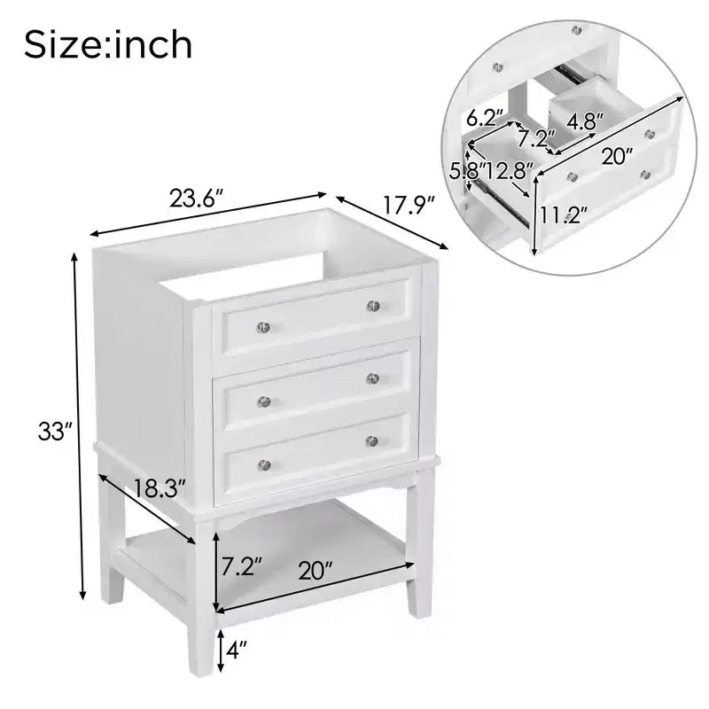 Mobile bagno da 60 cm con lavabo, cassetto portaoggetti, ripiano aperto, struttura in legno massello, bianco