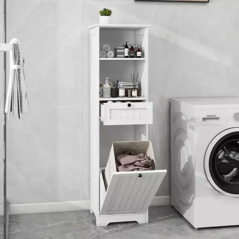 Mobile Contenitore Sottile per Bagno con Cesto Biancheria Rimovibile