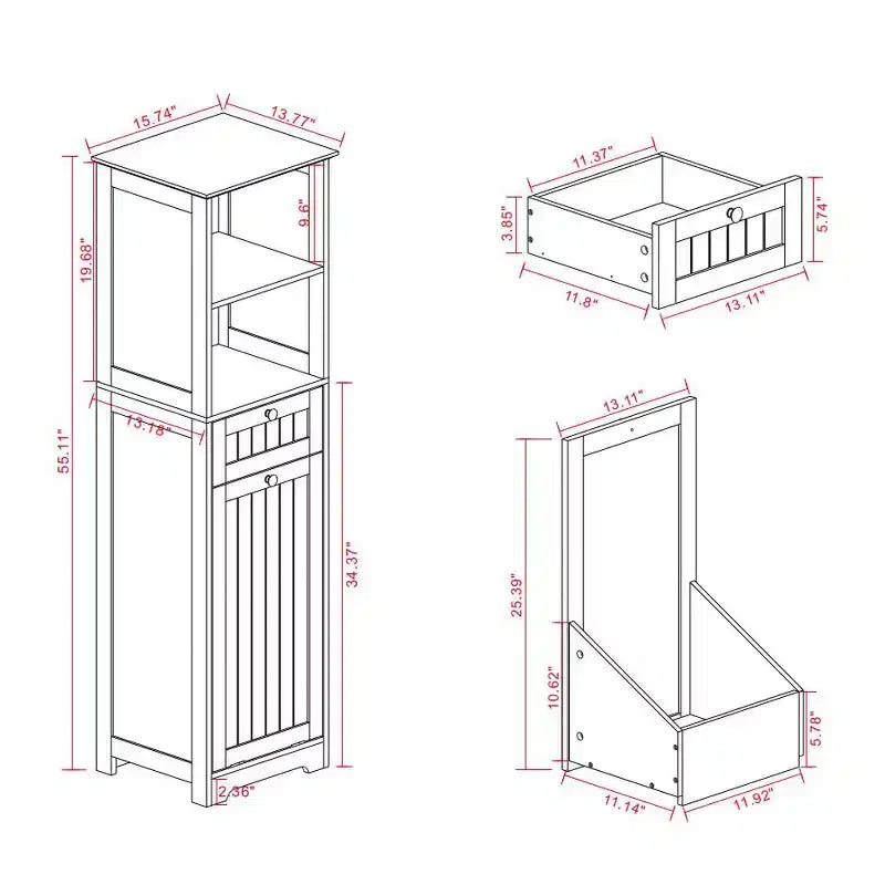 Mobile Contenitore Sottile per Bagno con Cesto Biancheria Rimovibile
