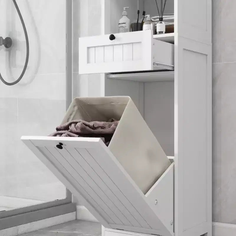 Mobile Contenitore Sottile per Bagno con Cesto Biancheria Rimovibile