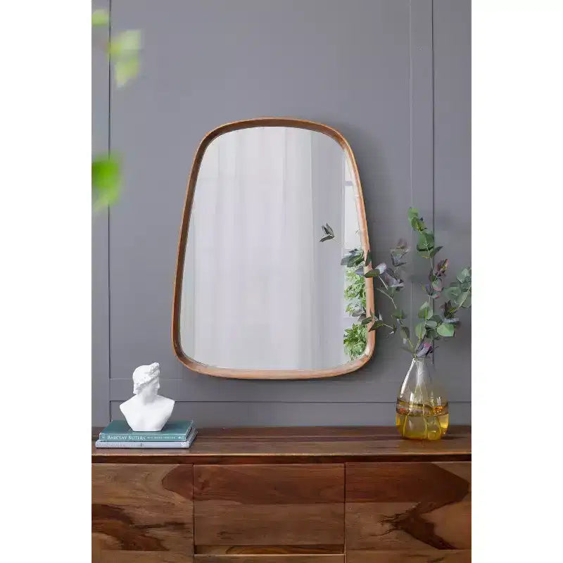 Specchio da Bagno a Parete con Cornice in Legno – Forma Triangolare, Diverse Misure