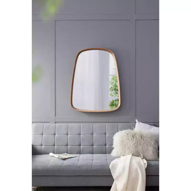 Specchio da Bagno a Parete con Cornice in Legno – Forma Triangolare, Diverse Misure
