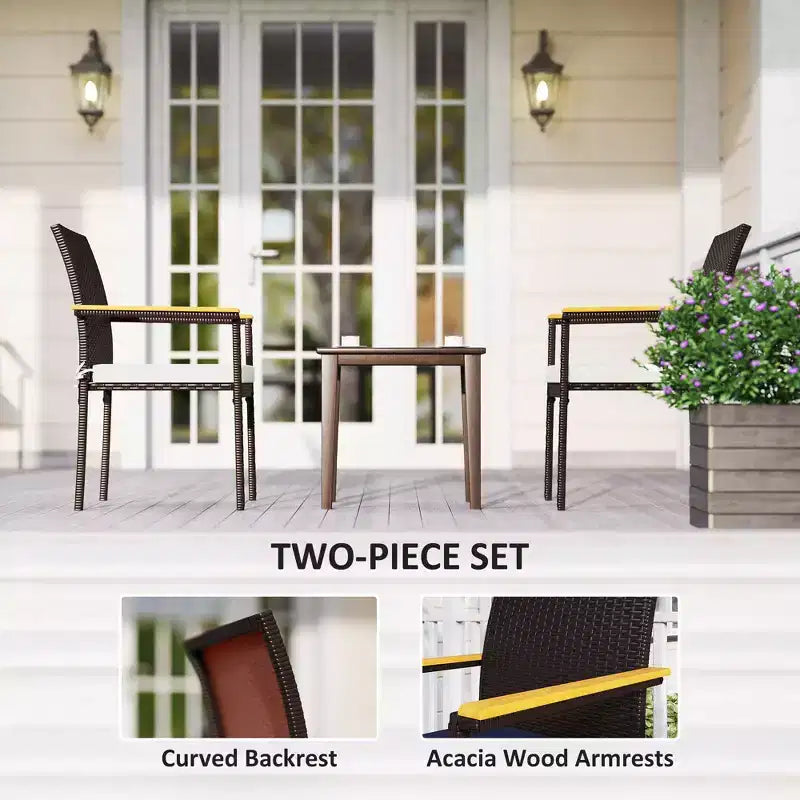 Sedie impilabili da pranzo per esterni in polyrattan con cuscino, set da 2