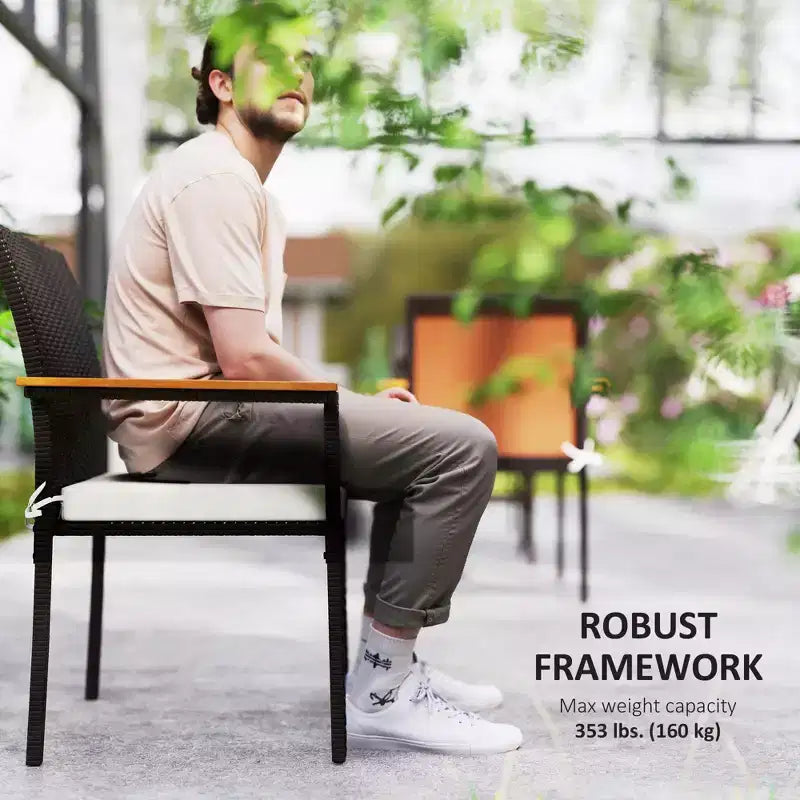 Sedie impilabili da pranzo per esterni in polyrattan con cuscino, set da 2