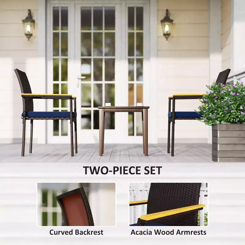 Sedie impilabili da pranzo per esterni in polyrattan con cuscino, set da 2
