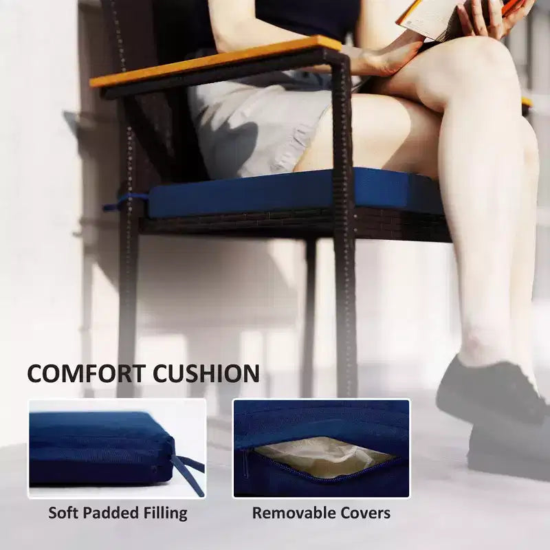 Sedie impilabili da pranzo per esterni in polyrattan con cuscino, set da 2