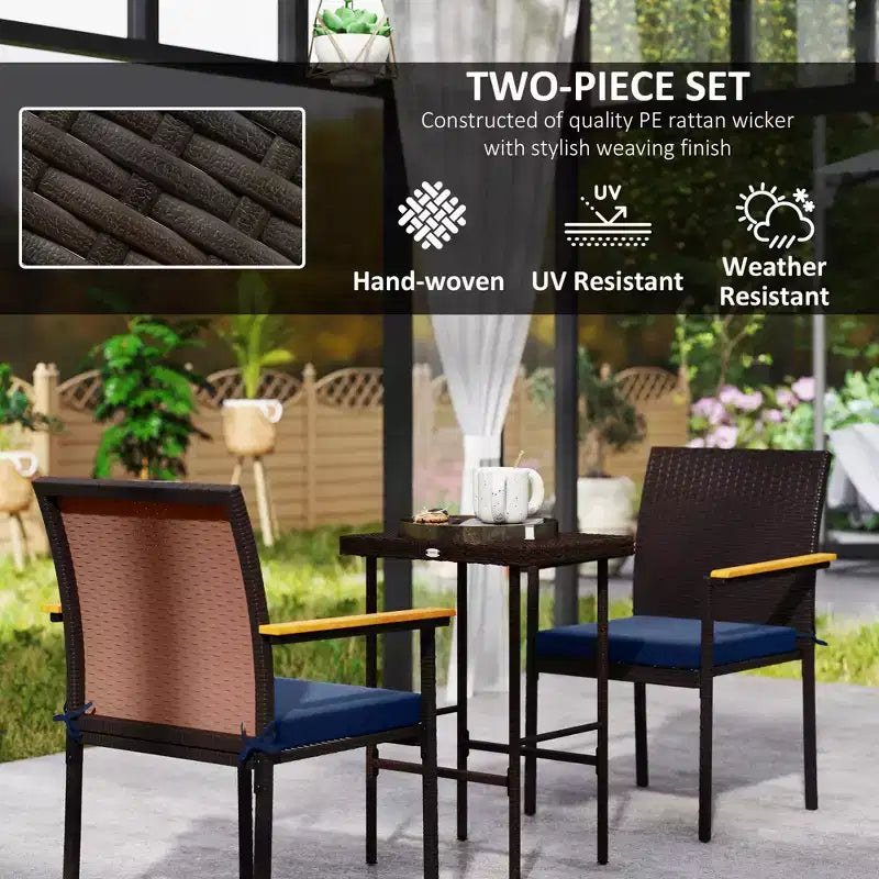 Sedie impilabili da pranzo per esterni in polyrattan con cuscino, set da 2