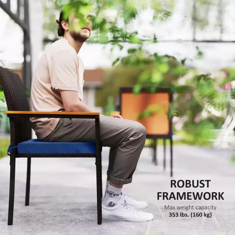 Sedie impilabili da pranzo per esterni in polyrattan con cuscino, set da 2