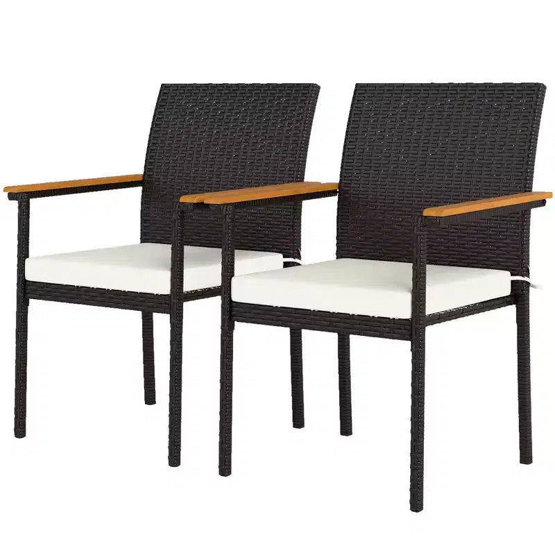 Sedie impilabili da pranzo per esterni in polyrattan con cuscino, set da 2
