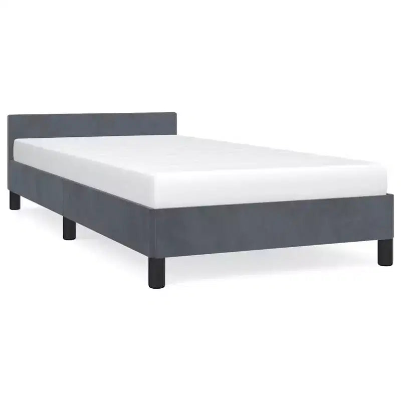 Struttura letto a piattaforma in velluto grigio scuro, Twin XL, con doghe in legno