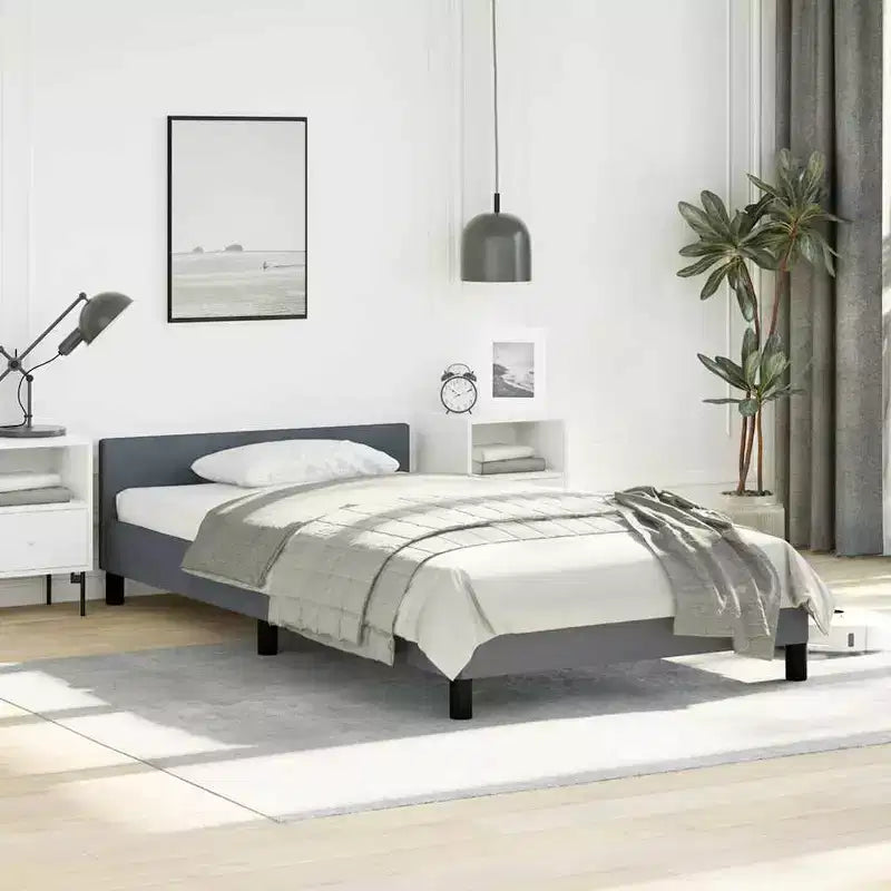 Struttura letto a piattaforma in velluto grigio scuro, Twin XL, con doghe in legno