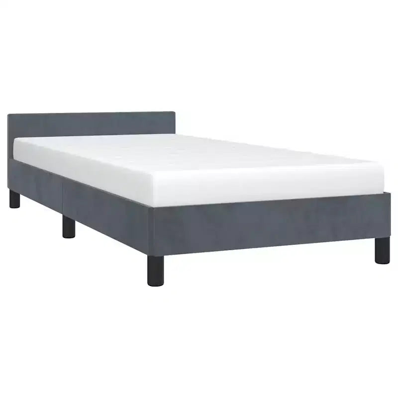 Struttura letto a piattaforma in velluto grigio scuro, Twin XL, con doghe in legno