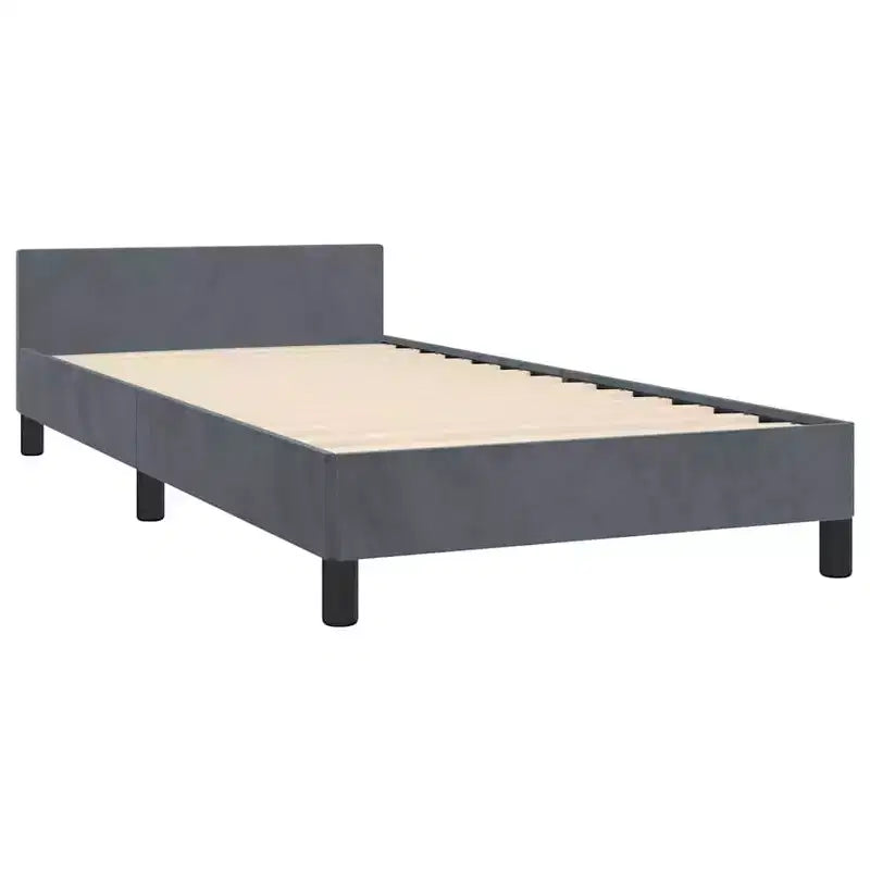 Struttura letto a piattaforma in velluto grigio scuro, Twin XL, con doghe in legno