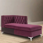 Sezionale chaise longue da 34" in velluto bordeaux, stile metà secolo
