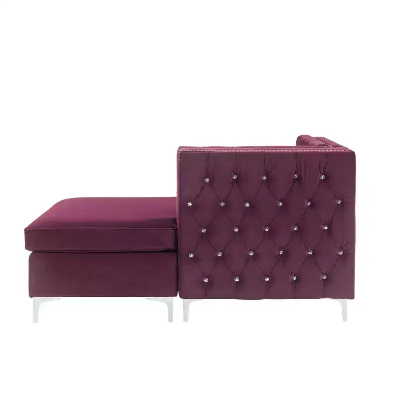 Sezionale chaise longue da 34" in velluto bordeaux, stile metà secolo