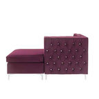 Sezionale chaise longue da 34" in velluto bordeaux, stile metà secolo