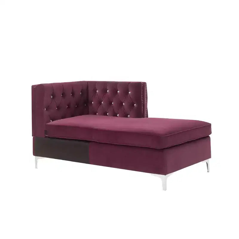 Sezionale chaise longue da 34" in velluto bordeaux, stile metà secolo