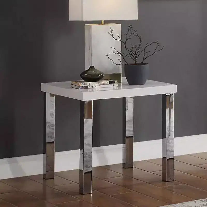 Tavolino Accent 22" Bianco Lucido / Gambe Cromate