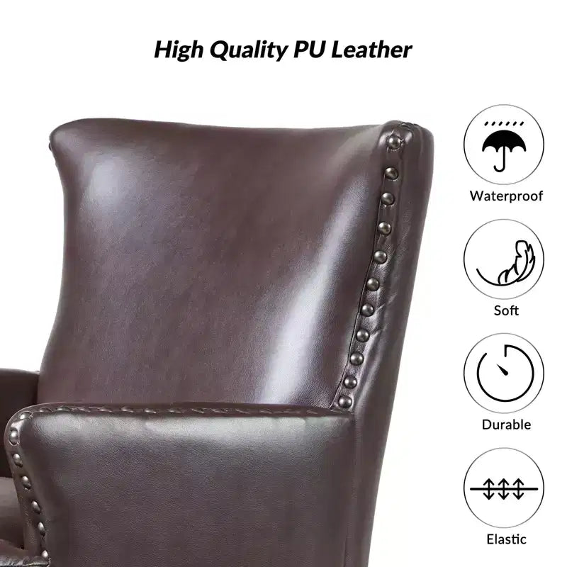 Poltrona a pozzetto in similpelle vegana di transizione con borchie decorative