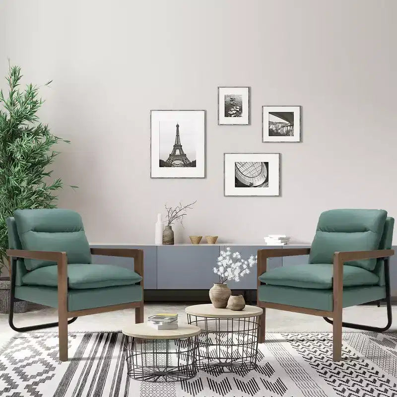 Set di 2 Poltrone Moderne con Gambe in Legno e Staffa in Acciaio (Blu / Verde / Giallo)