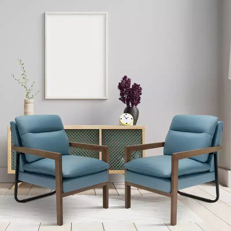 Set di 2 Poltrone Moderne con Gambe in Legno e Staffa in Acciaio (Blu / Verde / Giallo)