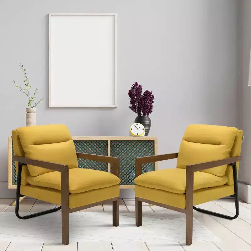 Set di 2 Poltrone Moderne con Gambe in Legno e Staffa in Acciaio (Blu / Verde / Giallo)