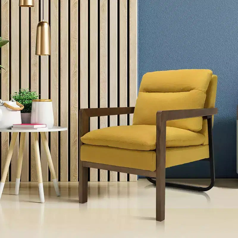 Set di 2 Poltrone Moderne con Gambe in Legno e Staffa in Acciaio (Blu / Verde / Giallo)