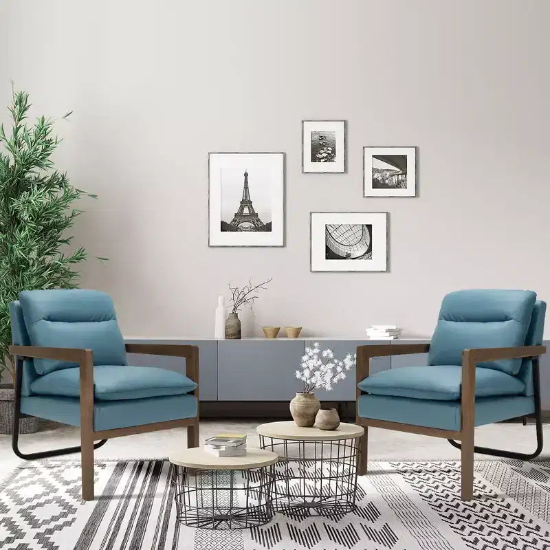 Set di 2 Poltrone Moderne con Gambe in Legno e Staffa in Acciaio (Blu / Verde / Giallo)