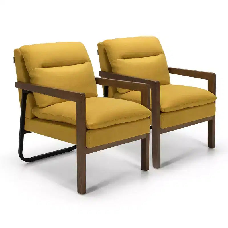 Set di 2 Poltrone Moderne con Gambe in Legno e Staffa in Acciaio (Blu / Verde / Giallo)