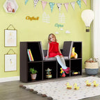 Libreria con 6 cubi contenitore per bambini e angolo lettura imbottito, marrone
