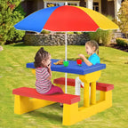 Set Tavolo da Picnic per Bambini con Ombrellone Rimovibile, Uso Interno ed Esterno