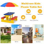 Set Tavolo da Picnic per Bambini con Ombrellone Rimovibile, Uso Interno ed Esterno