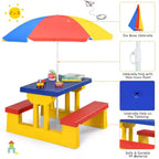 Set Tavolo da Picnic per Bambini con Ombrellone Rimovibile, Uso Interno ed Esterno