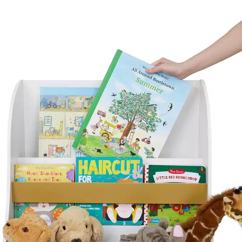 Libreria per bambini in legno con contenitori portaoggetti